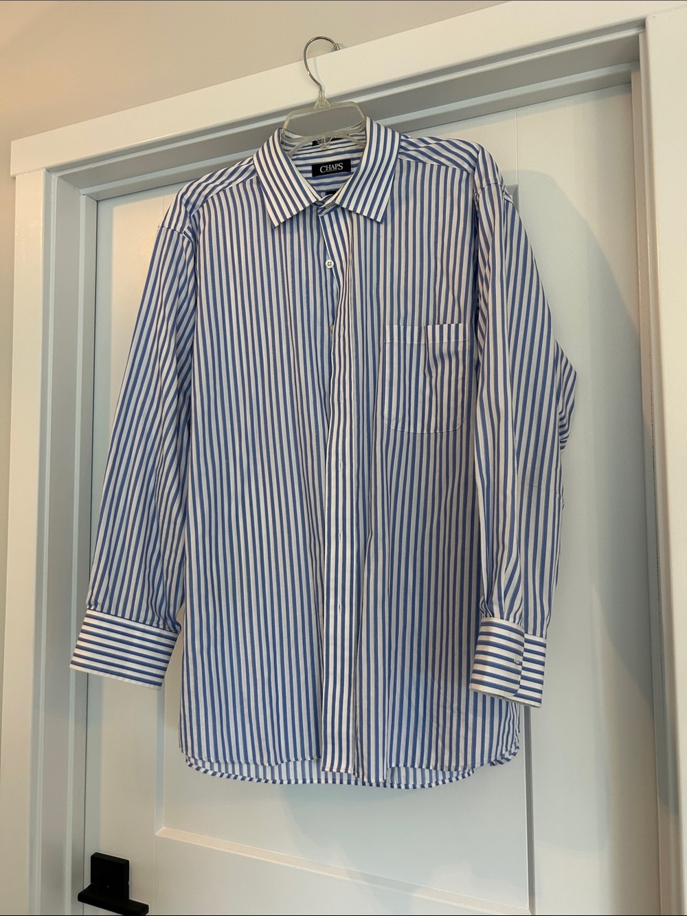 Chaps Blue and White Vertical Stripe Dress Shirt